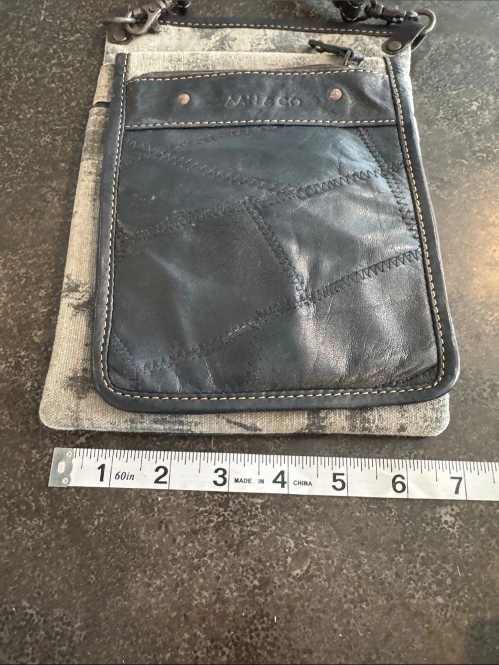 Men's Leather Patchwork Crossbody Pouch - Black and Gray